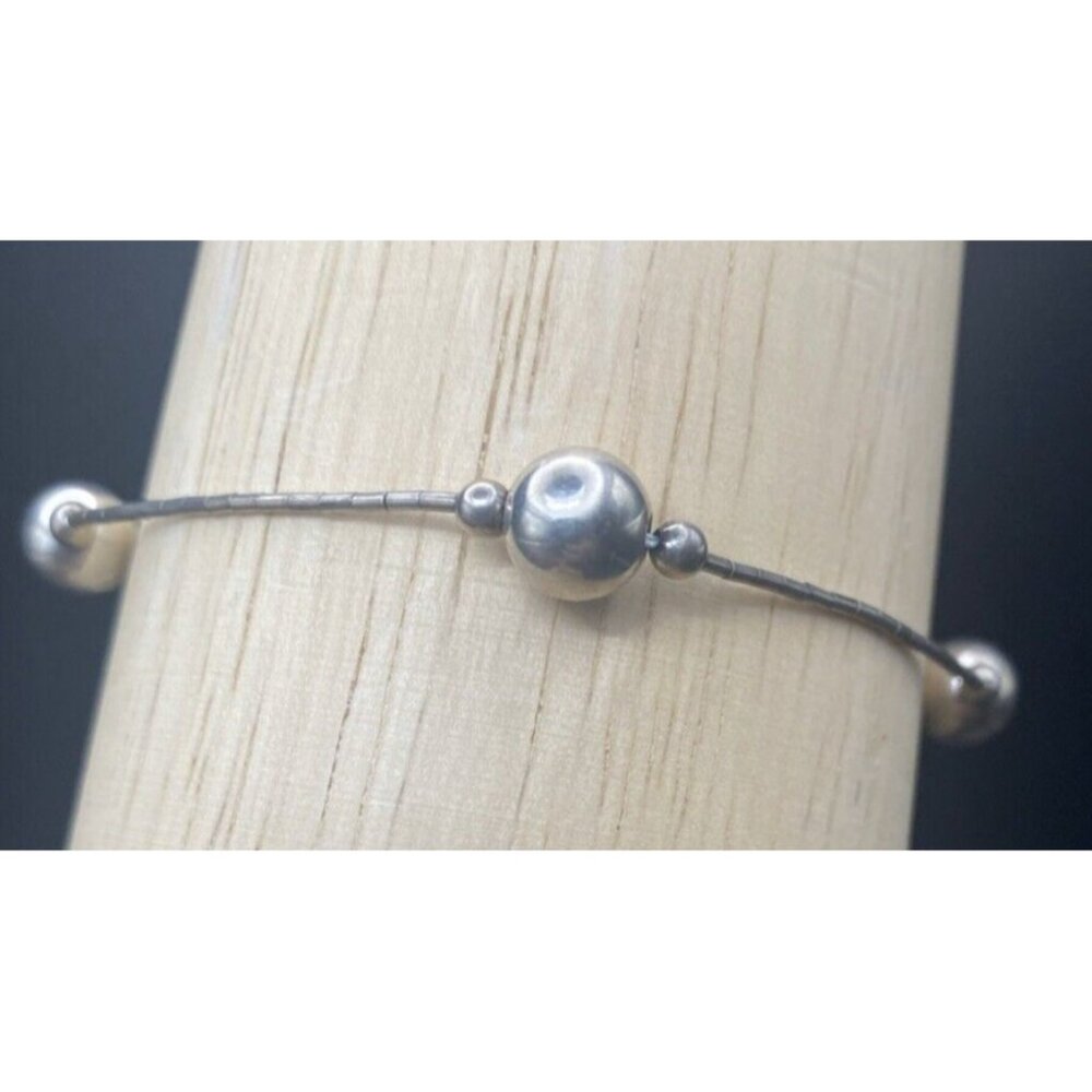 SW Bracelet Liquid Silver Tested 925 Sterling 7.5' 3g Vintage Bead Unisex Barrel - Picture 5 of 13